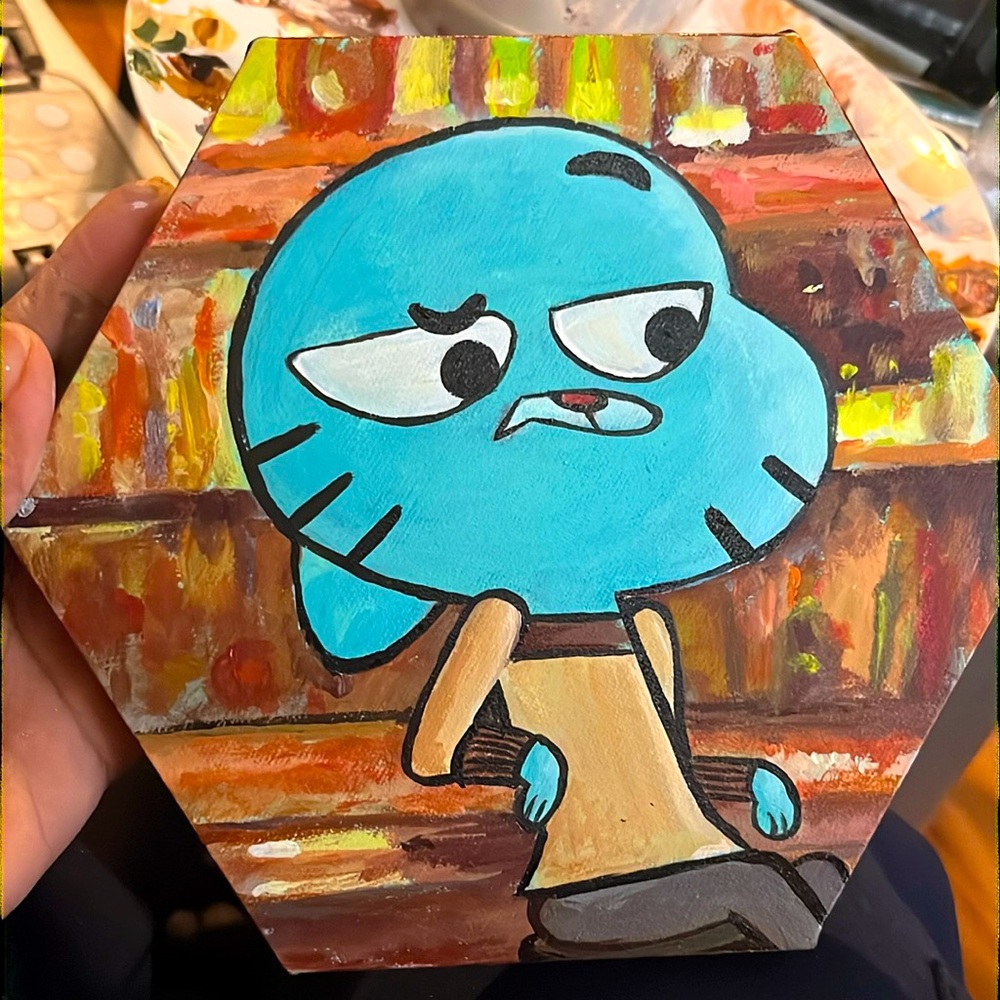 Gumball Acrylic painting hexagonal extended canvas